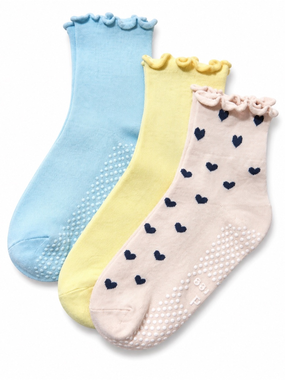 Non Slip Pilates Socks Scalloped Grip Socks Yoga Barre 3 Pack